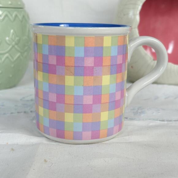 Vintage Enesco 1985 Pastel Easter‎ Colorful Checkered Mug Enesco Vintage 1980s - Picture 1 of 10